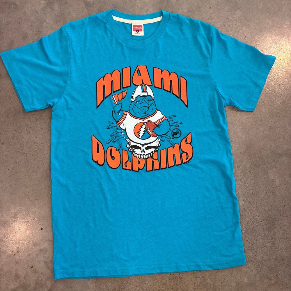 NFL Grateful Dead Homage Miami Dolphins football sports blue tshirt Men Medium